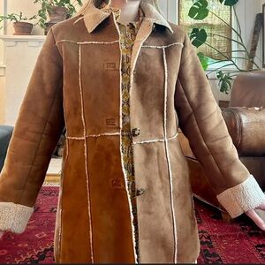 BIG CHILL Vintage RARE Faux Suede PENNY LANE Afghan Sheering Y2K 70s Hippie Coat